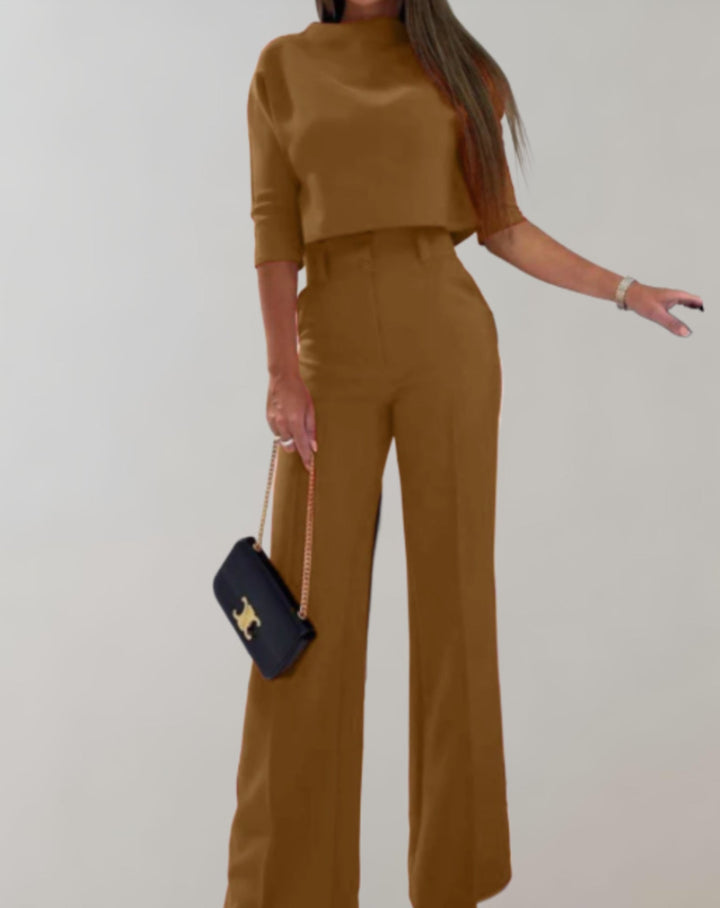 Completo Donna Pantaloni a Gamba Larga Maniche Corte Due Pezzi