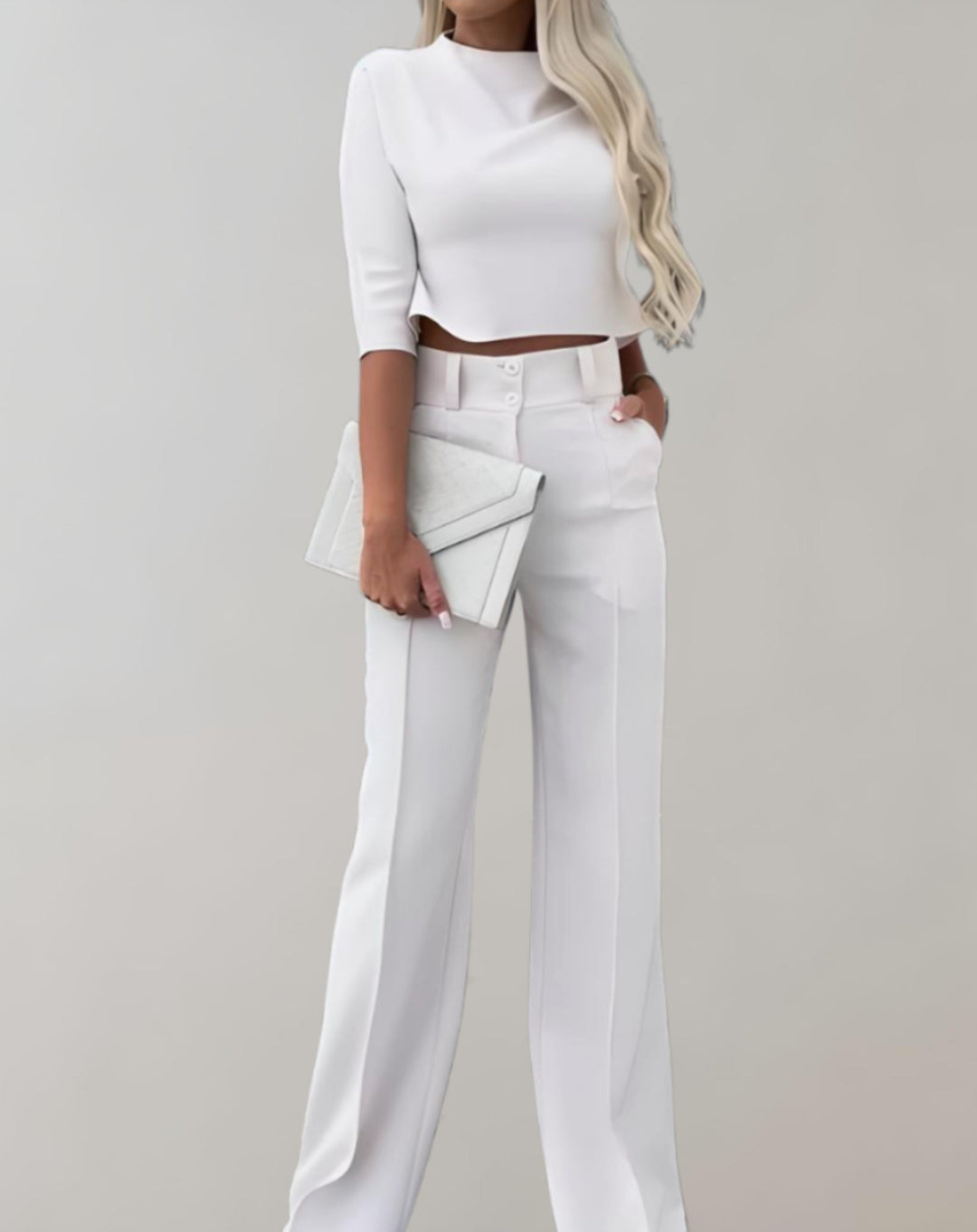 Completo Donna Pantaloni a Gamba Larga Maniche Corte Due Pezzi