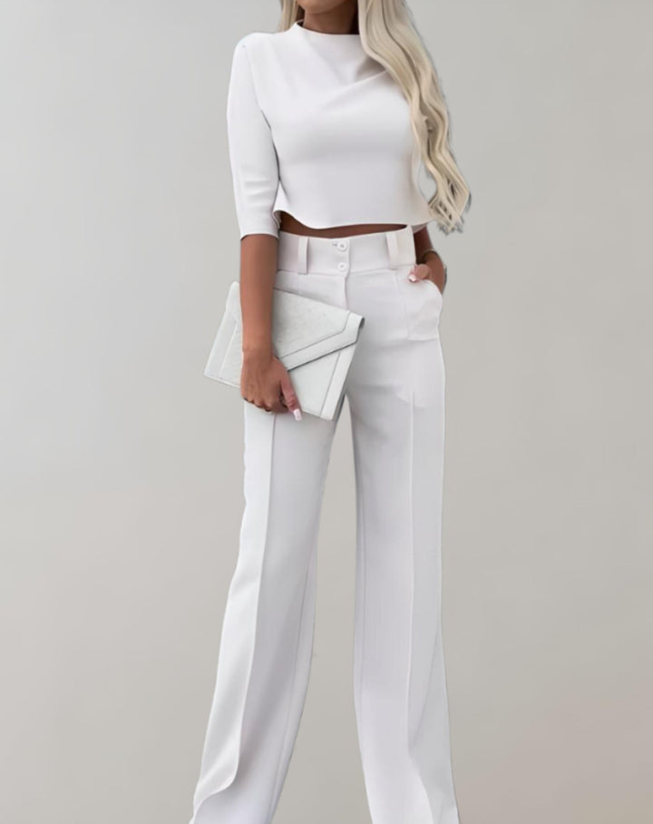 Completo Donna Pantaloni a Gamba Larga Maniche Corte Due Pezzi