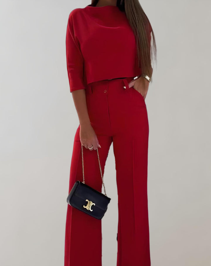 Completo Donna Pantaloni a Gamba Larga Maniche Corte Due Pezzi