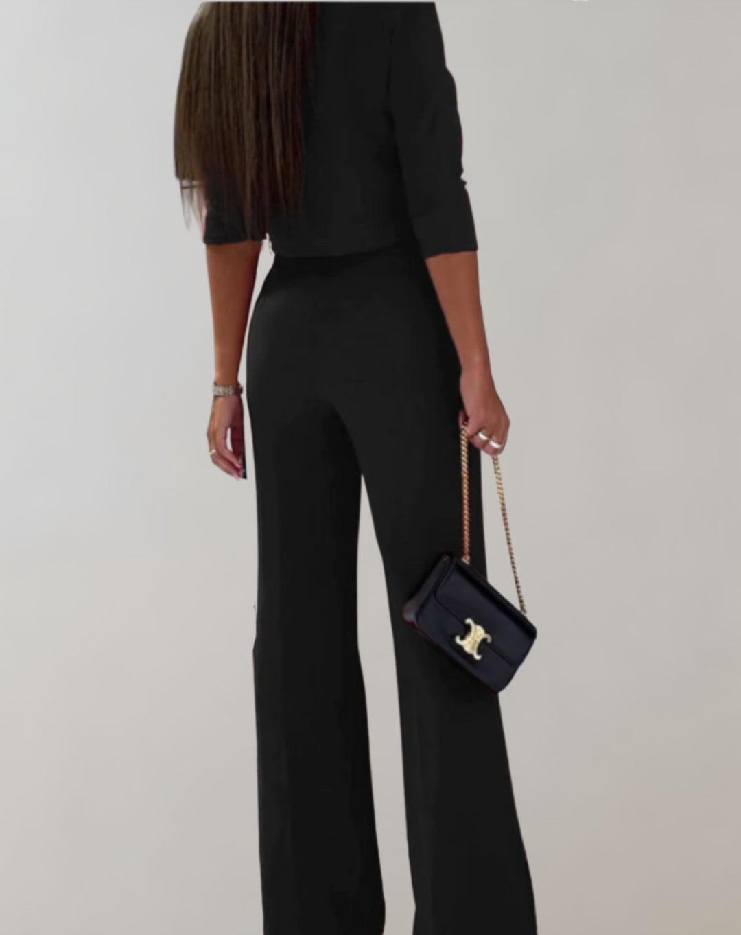 Completo Donna Pantaloni a Gamba Larga Maniche Corte Due Pezzi