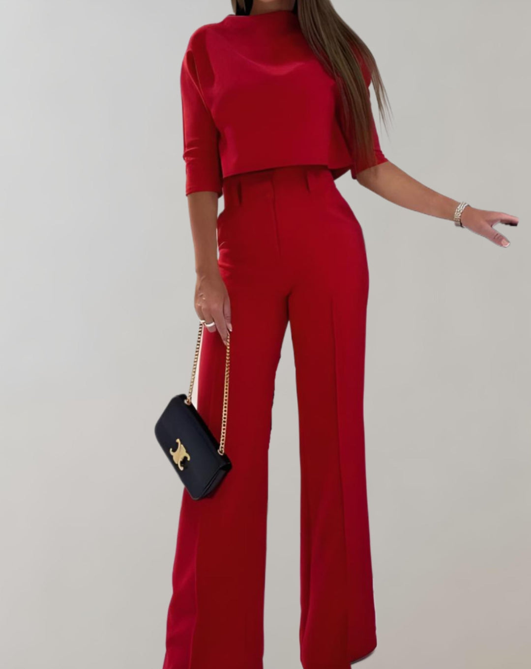 Completo Donna Pantaloni a Gamba Larga Maniche Corte Due Pezzi