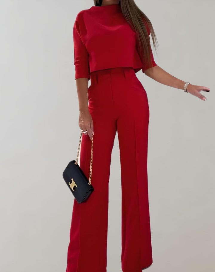 Completo Donna Pantaloni a Gamba Larga Maniche Corte Due Pezzi