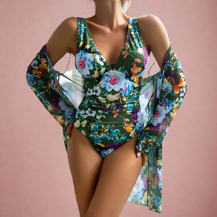 Costume da bagno Donna Tessuto Floreale Scollo Profondo - Vesarelli