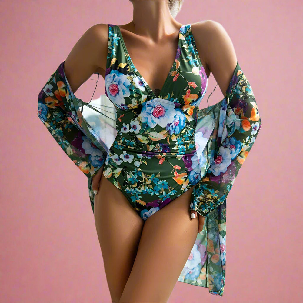 Kalina | Costume da bagno floreale con scollatura profonda 1