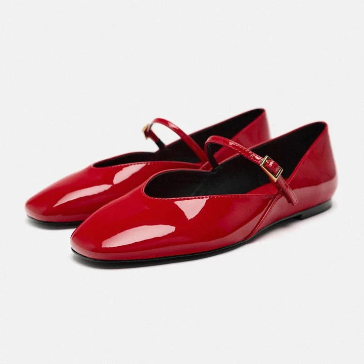 Kara | Ballerine Nere Verniciate Comode Rosso