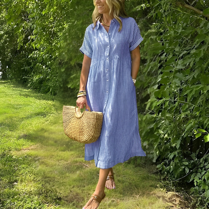 Abito Midi Donna a Righe Stile Versatile Comodo