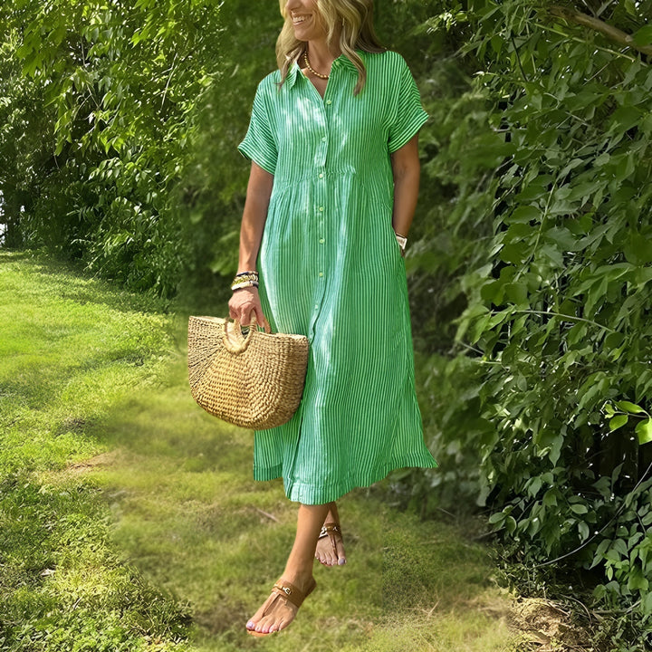 Abito Midi Donna a Righe Stile Versatile Comodo