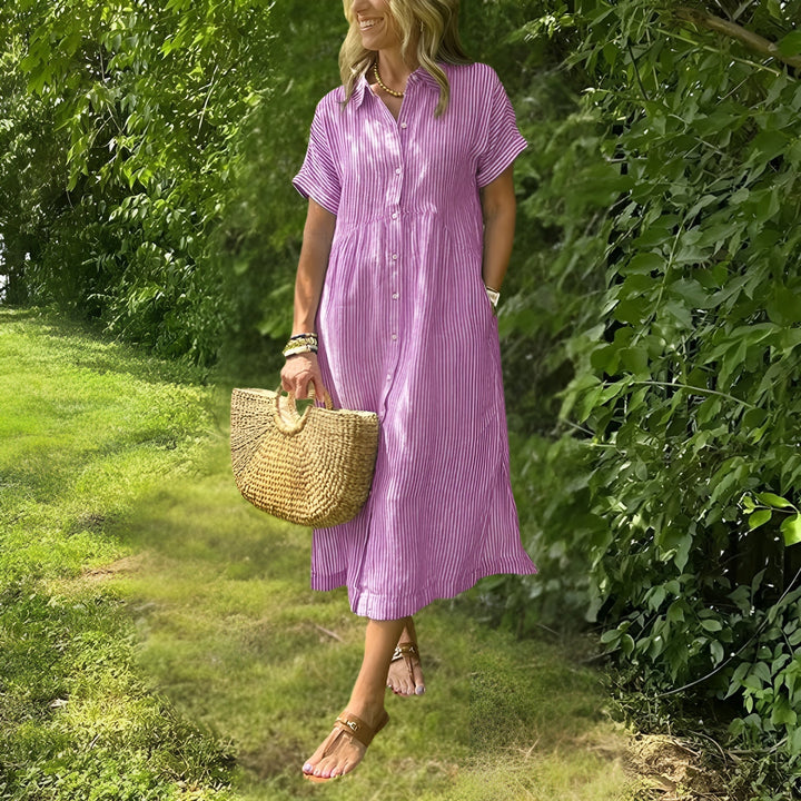 Abito Midi Donna a Righe Stile Versatile Comodo