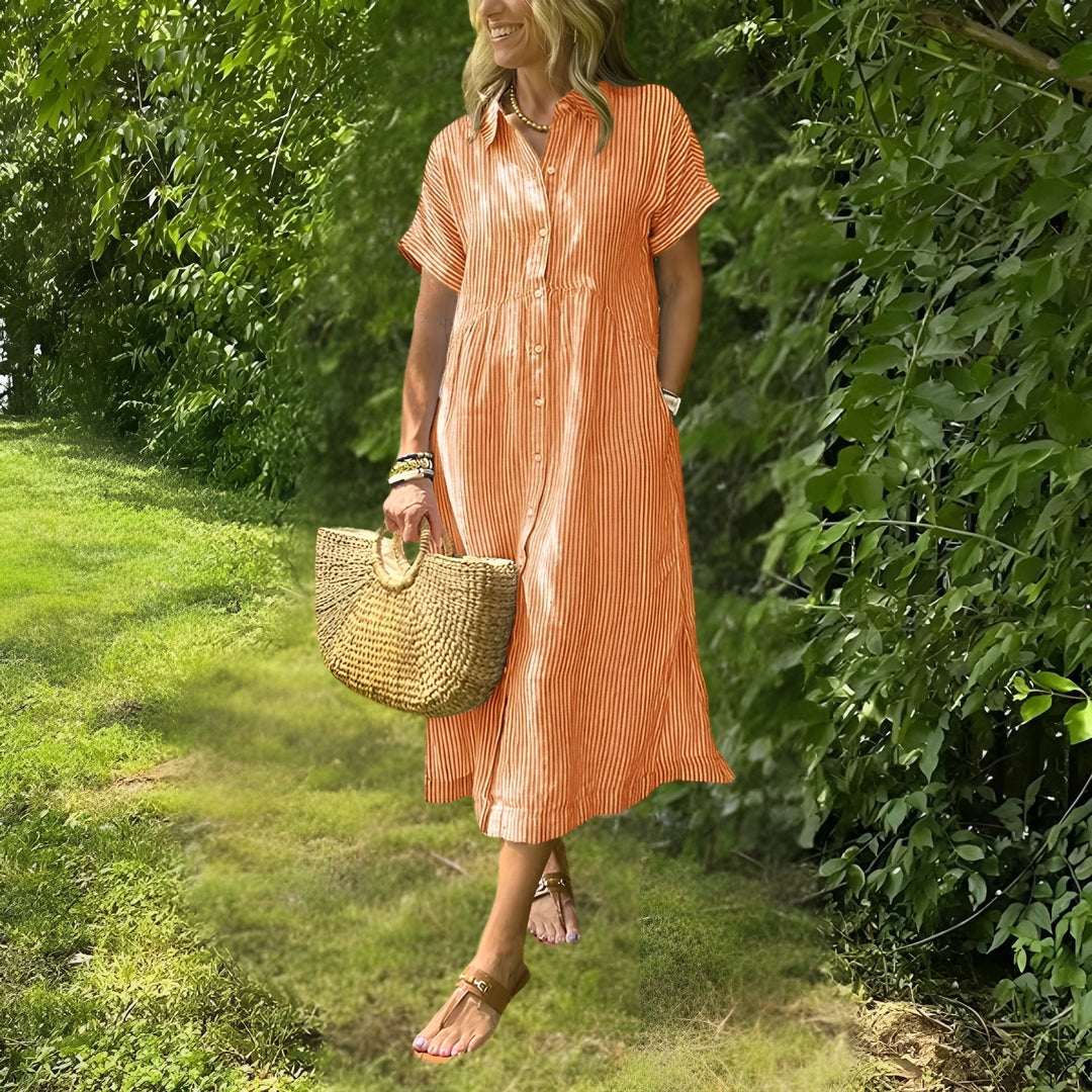 Abito Midi Donna a Righe Stile Versatile Comodo