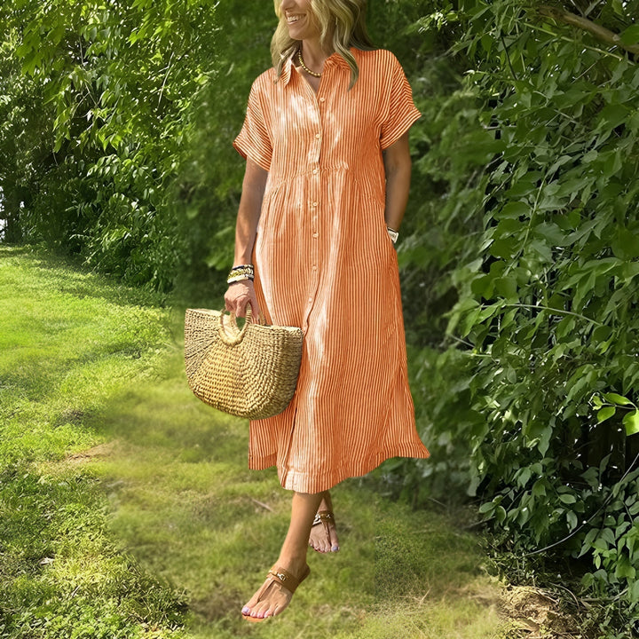 Abito Midi Donna a Righe Stile Versatile Comodo
