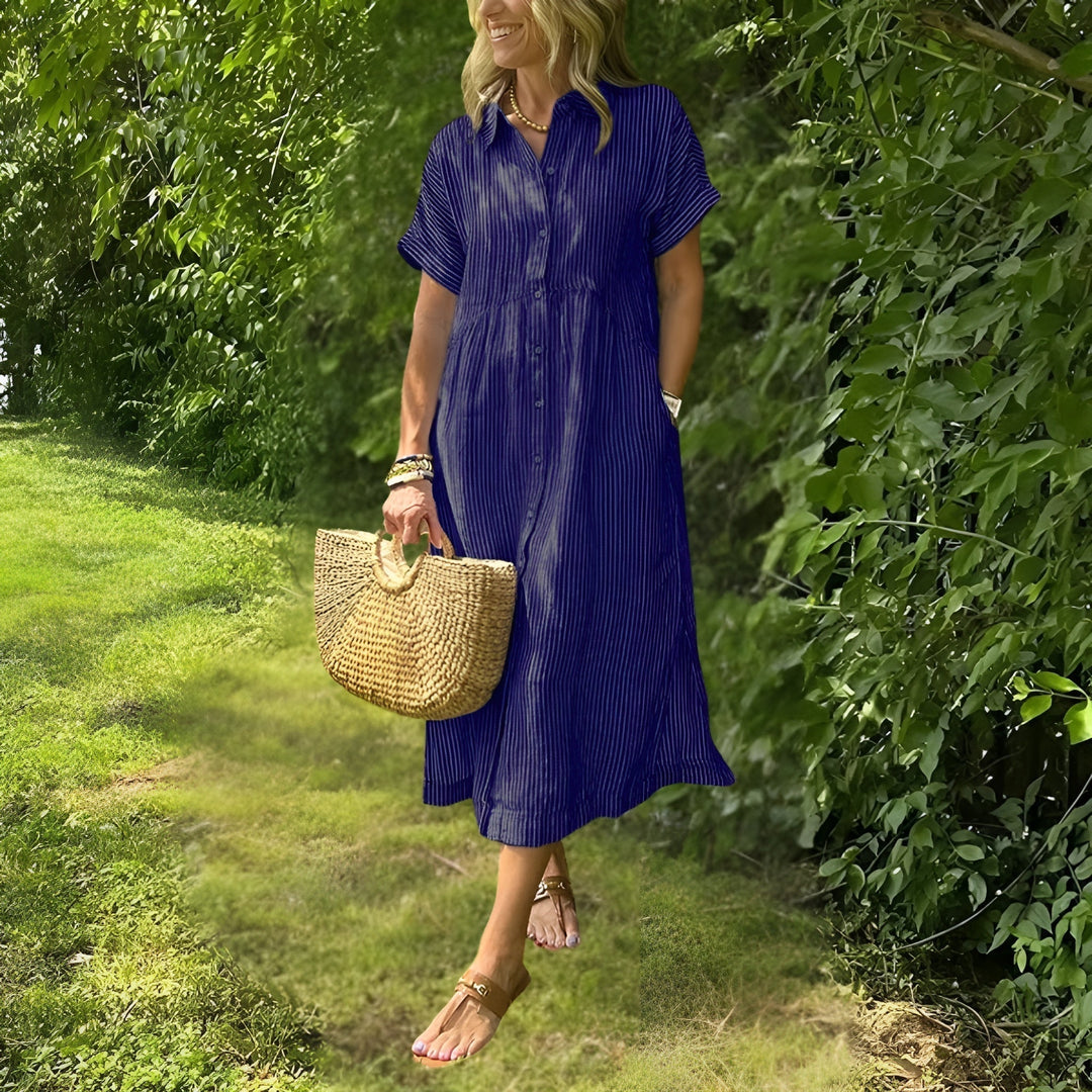 Abito Midi Donna a Righe Stile Versatile Comodo