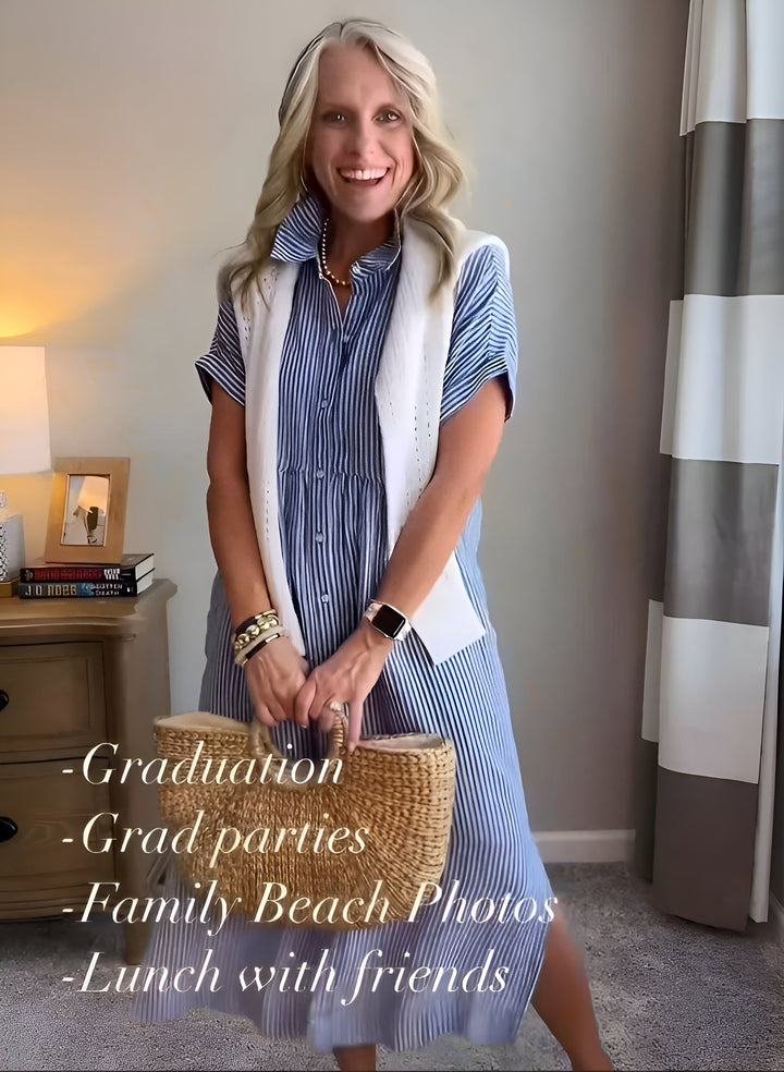 Abito Midi Donna a Righe Stile Versatile Comodo