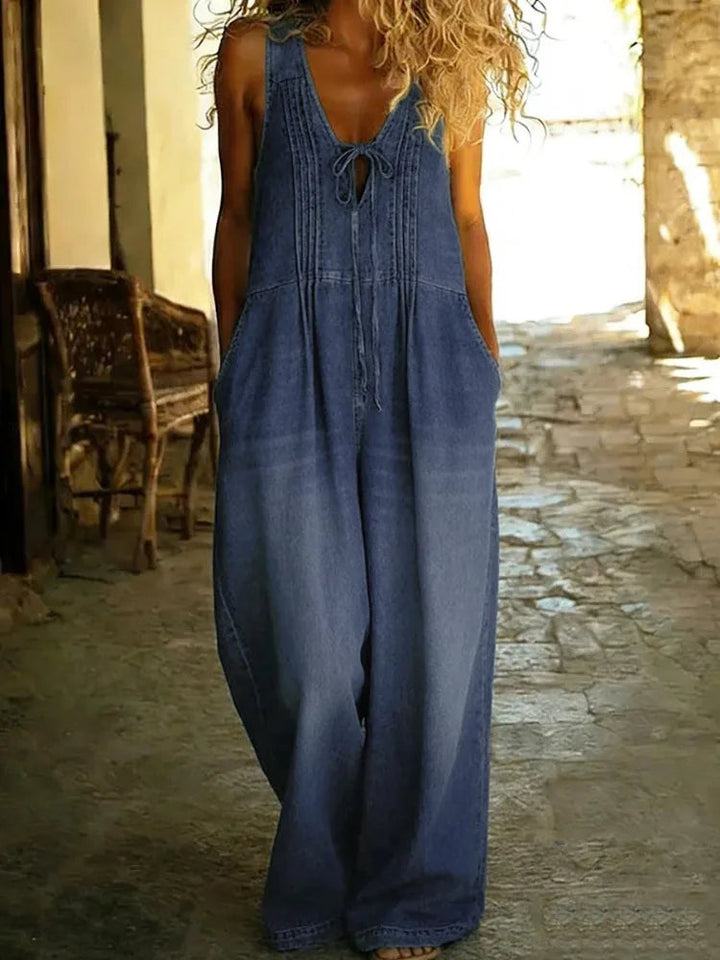 Tuta Intera Donna in Denim Leggero Gamba Larga - Vesarelli