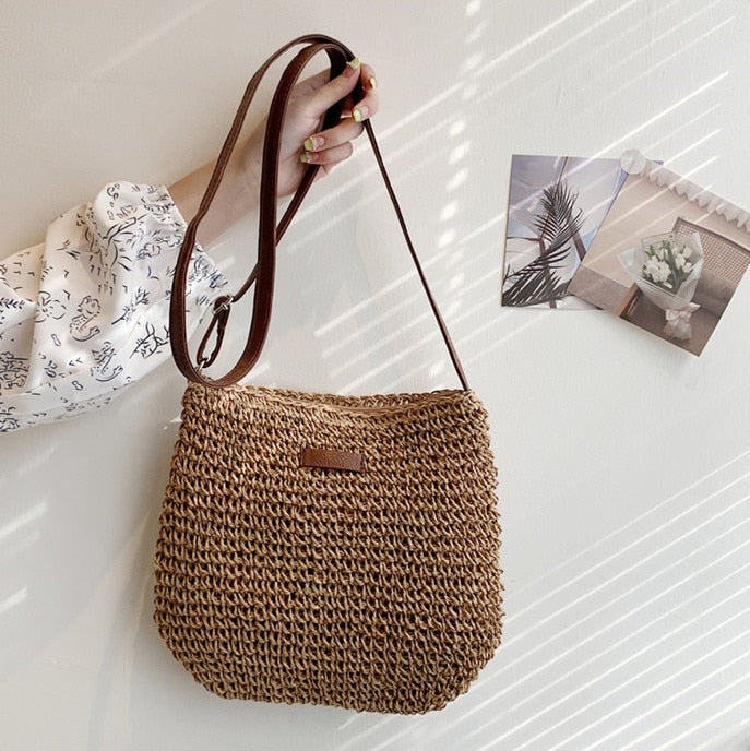 Borsa Tracolla Donna in Paglia Intrecciata Fatto a Mano Casual