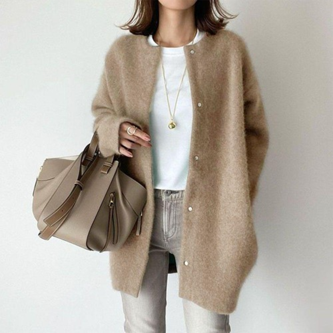 Cardigan Lungo Donna Bottoni Maglione Girocollo Comodo