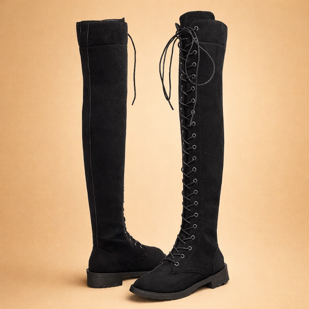 Stivali Donna Sopra Ginocchio con Lacci Stile Elegante Autunnale