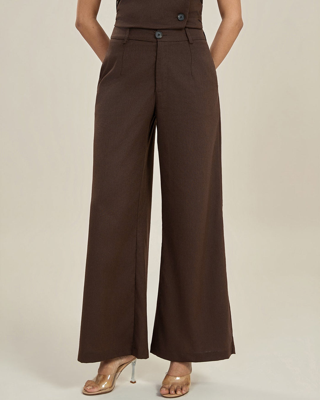 Pantaloni Donna Eleganti Vita Alta Gamba Larga Taglio Dritto - Vesarelli