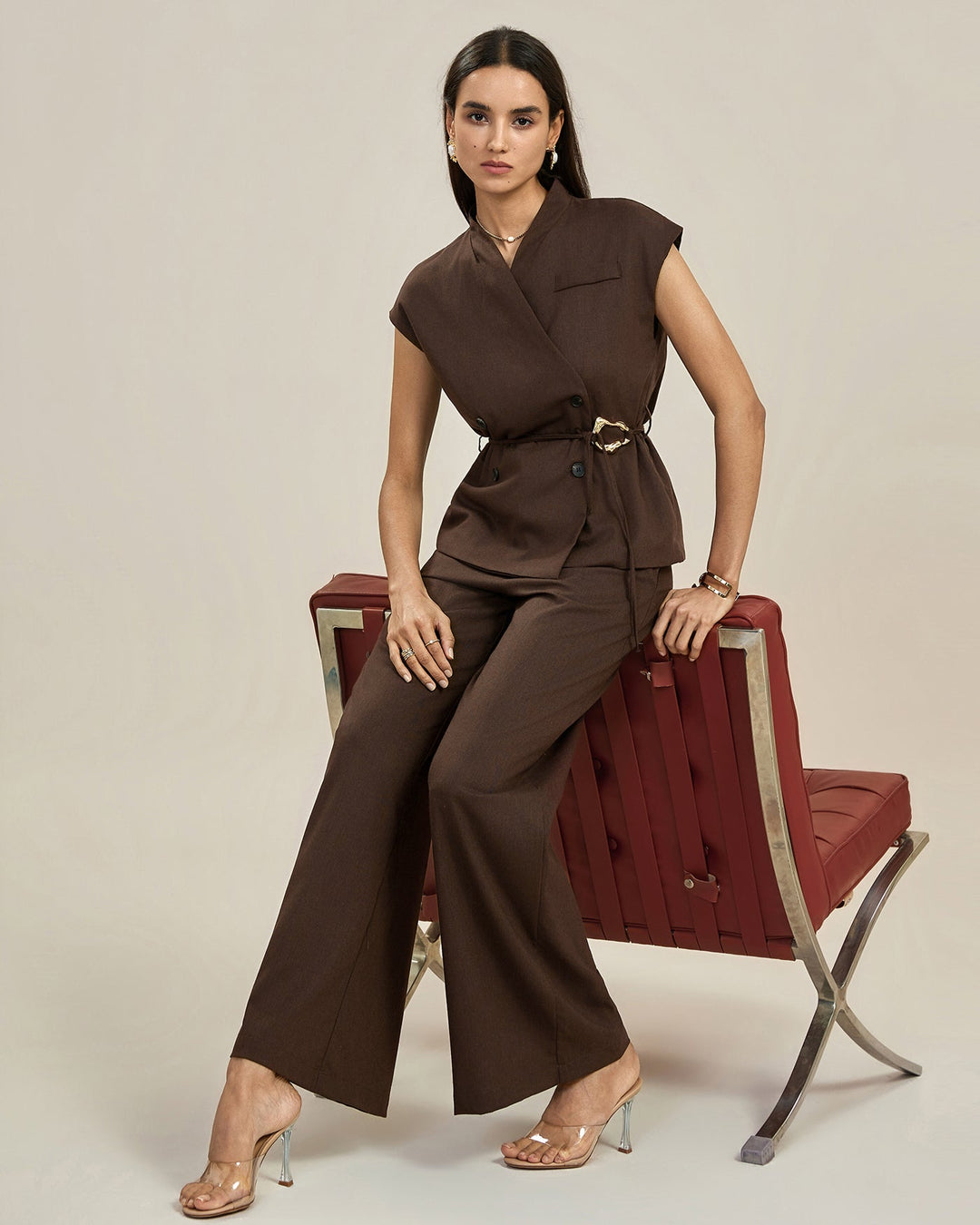Pantaloni Donna Eleganti Vita Alta Gamba Larga Taglio Dritto
