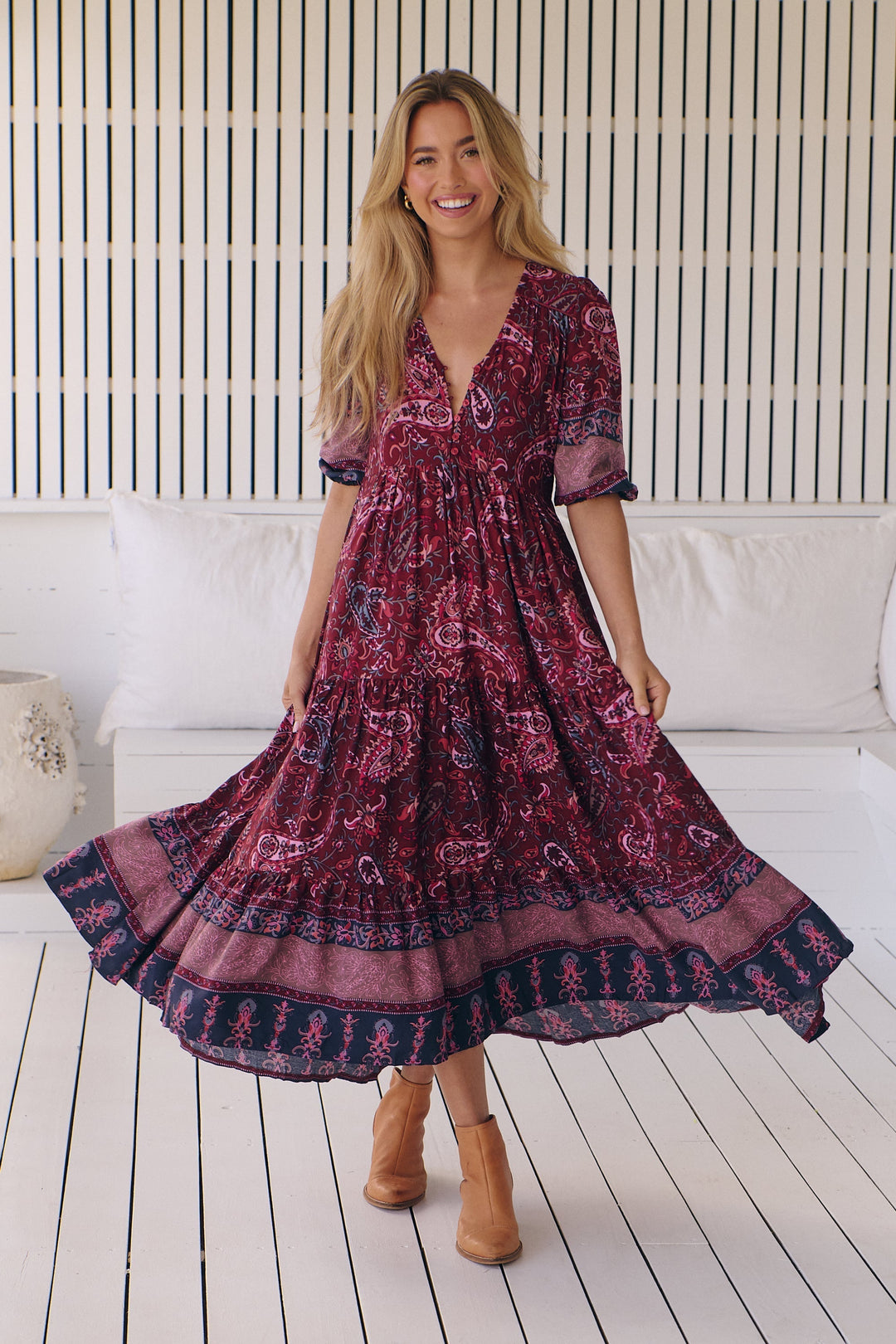 Abito Midi Donna Stampa Leggera Vestibilità Regolare