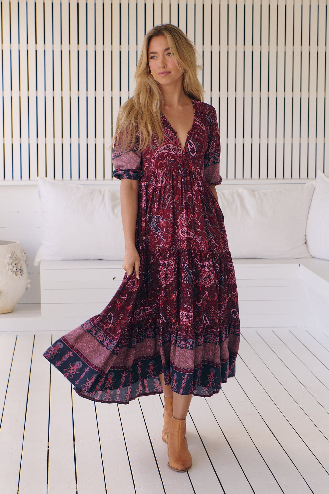 Abito Midi Donna Stampa Leggera Vestibilità Regolare