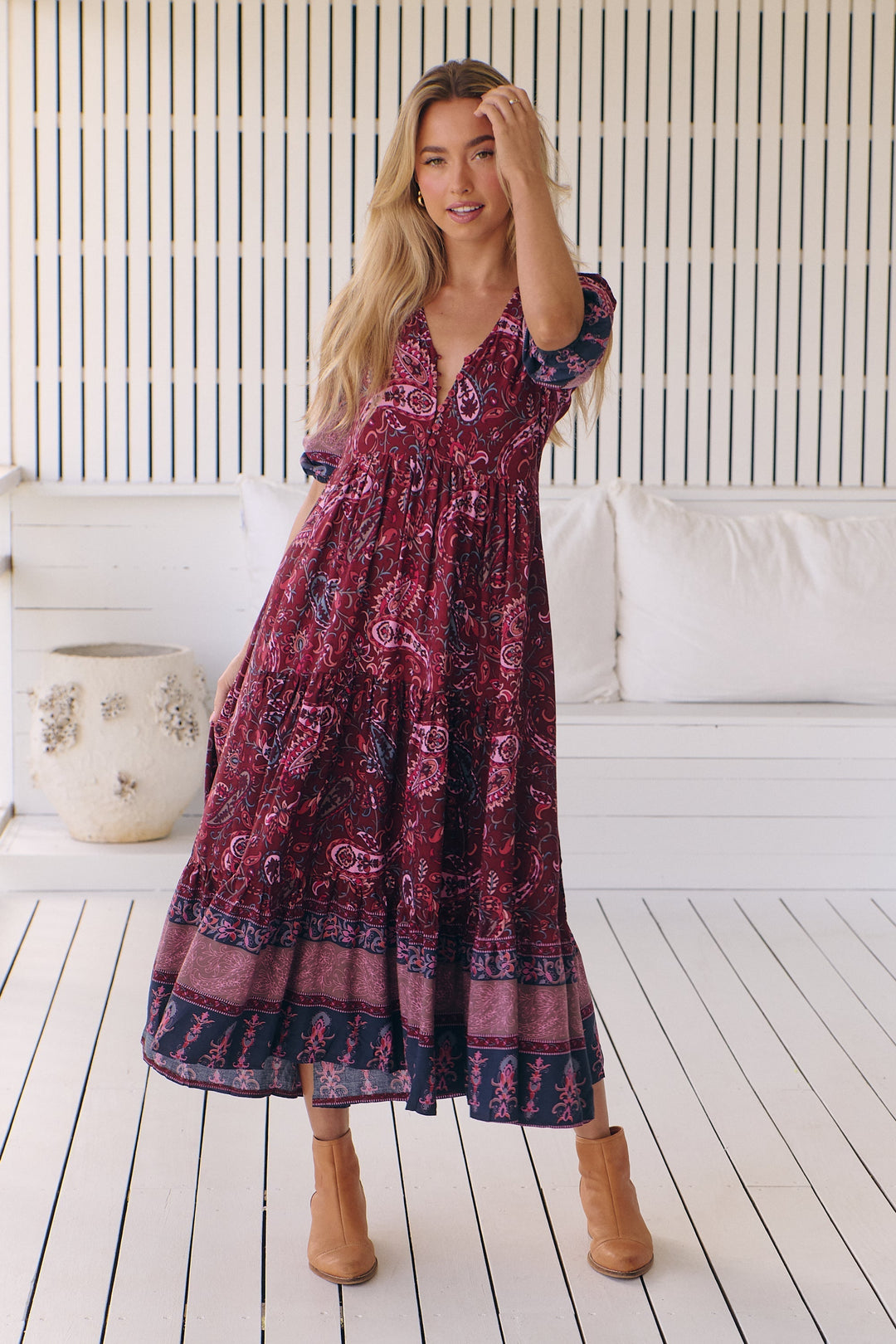 Abito Midi Donna Stampa Leggera Vestibilità Regolare