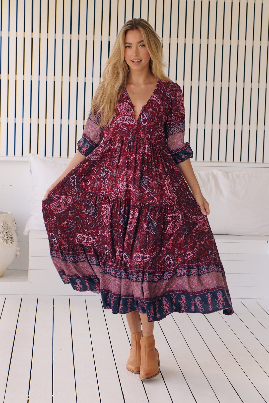 Abito Midi Donna Stampa Leggera Vestibilità Regolare