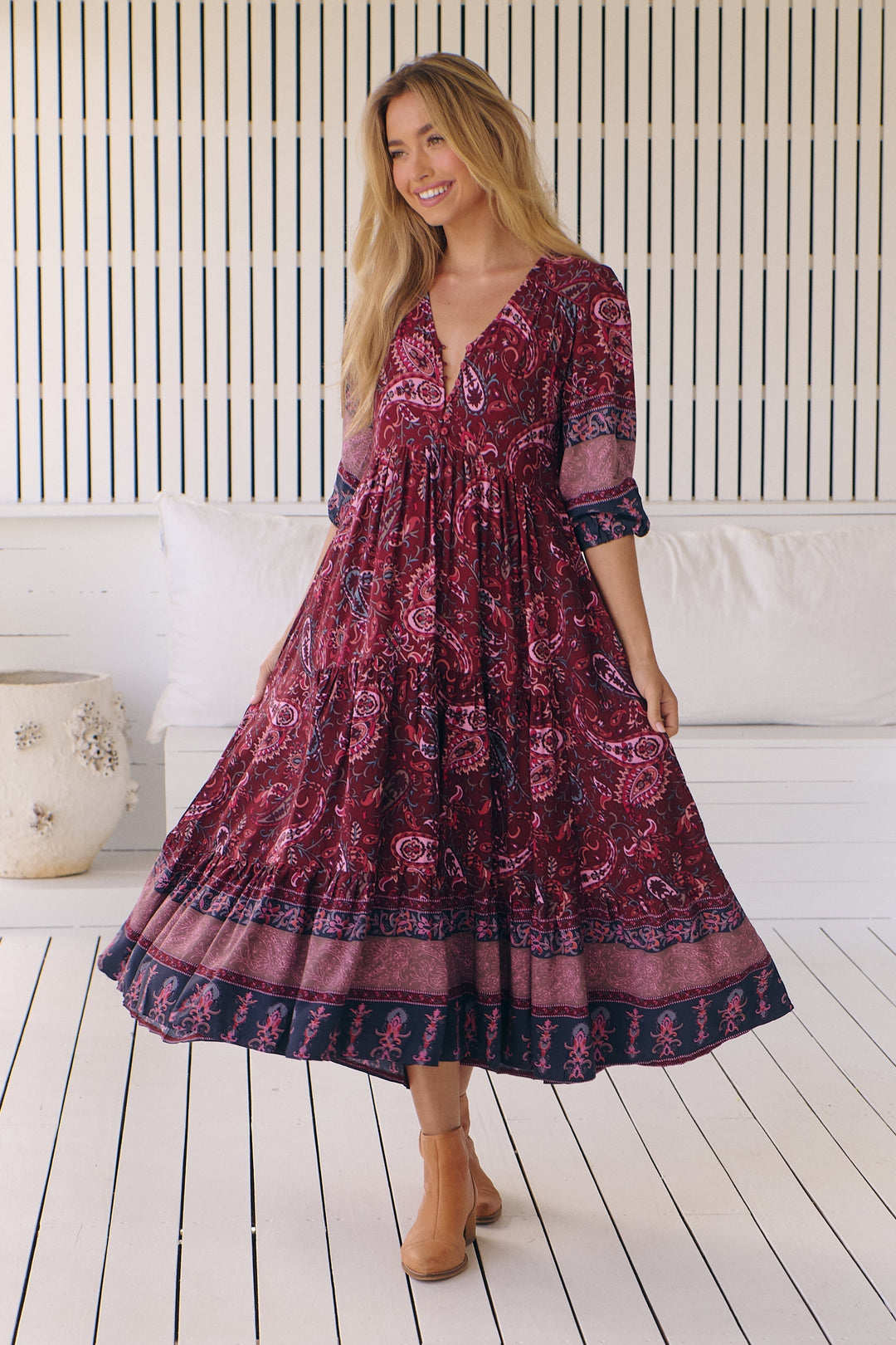 Abito Midi Donna Stampa Leggera Vestibilità Regolare