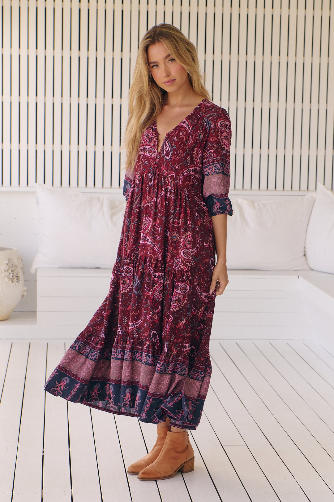 Abito Midi Donna Stampa Leggera Vestibilità Regolare