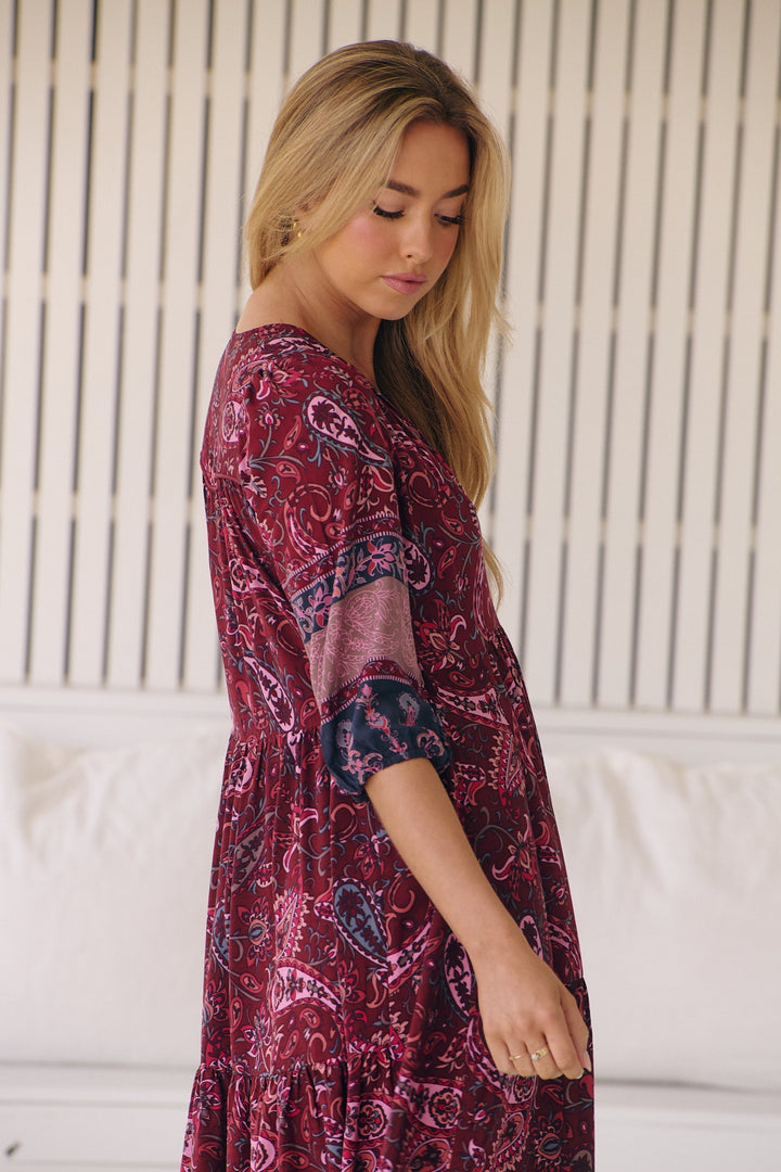 Abito Midi Donna Stampa Leggera Vestibilità Regolare