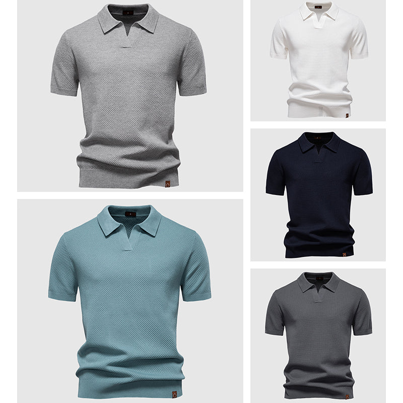 Polo Uomo Maglia Strutturata Colletto Aperto