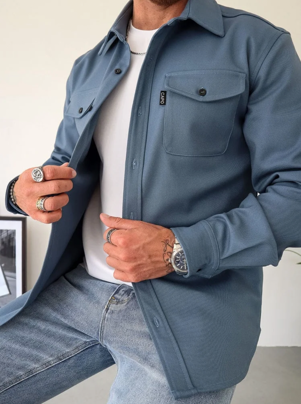 Camicia Giacca Uomo Tessuto Traspirante Slim Fit