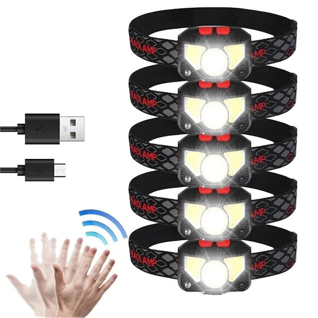 Lampada frontale a LED ricaricabile tramite USB: torcia frontale luminosa attivata da sensore per pesca, escursionismo, ricerca di emergenza o campeggio avventuroso 10