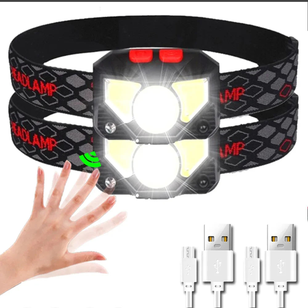 Lampada frontale a LED ricaricabile tramite USB: torcia frontale luminosa attivata da sensore per pesca, escursionismo, ricerca di emergenza o campeggio avventuroso 12