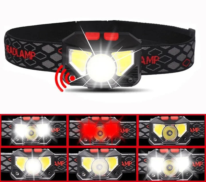Lampada frontale a LED ricaricabile tramite USB: torcia frontale luminosa attivata da sensore per pesca, escursionismo, ricerca di emergenza o campeggio avventuroso 6