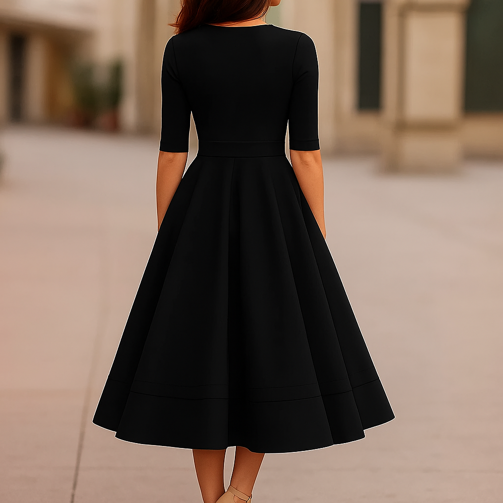 Abito Midi Donna Elegante Stile Vintage