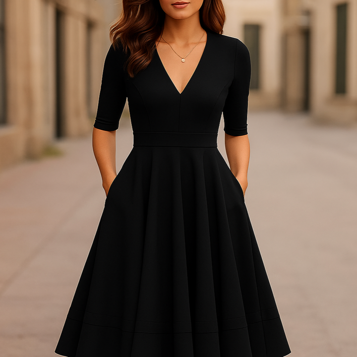 Abito Midi Donna Elegante Stile Vintage