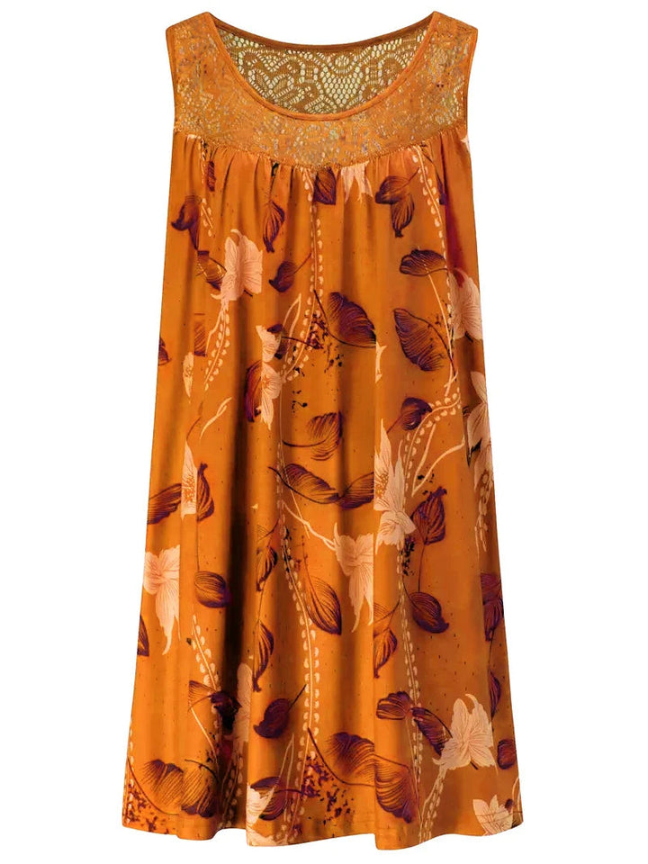 Abito Maxi Donna in Tessuto Floreale con Dettagli in Pizzo - Vesarelli