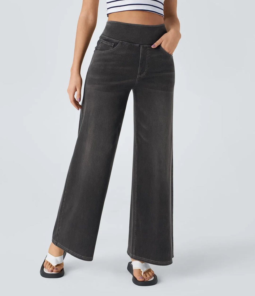 Lento | Jeans Elasticizzati a Gamba Larga Carbone