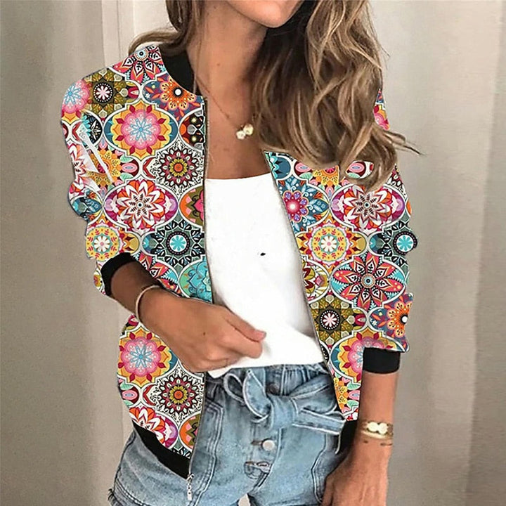 Giacca Donna Casual Stampa Floreale Vintage Vestibilità Comoda