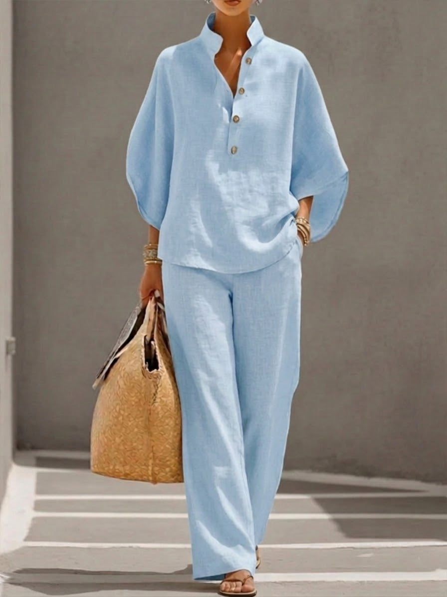 Liana | Elegante Completo Estivo in Due Pezzi con Maniche a Pipistrello e Pantaloni Palazzo 1
