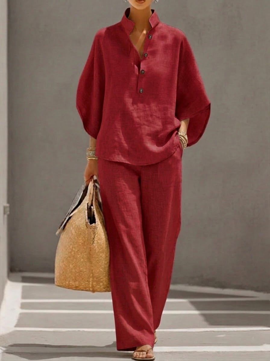 Liana | Elegante Completo Estivo in Due Pezzi con Maniche a Pipistrello e Pantaloni Palazzo 5