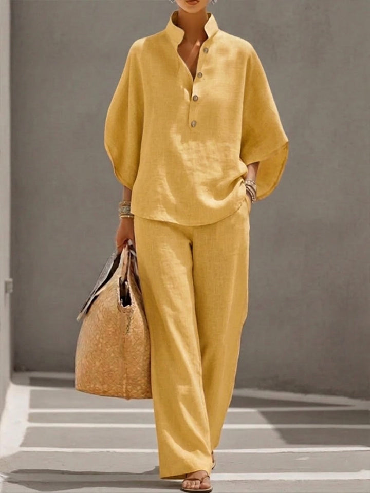 Liana | Elegante Completo Estivo in Due Pezzi con Maniche a Pipistrello e Pantaloni Palazzo 6