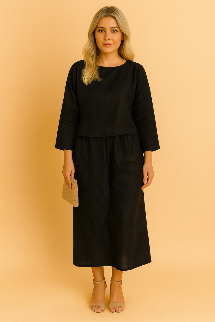 Completo Donna in Lino Camicetta e Pantaloni Vestibilità Ampia - Vesarelli