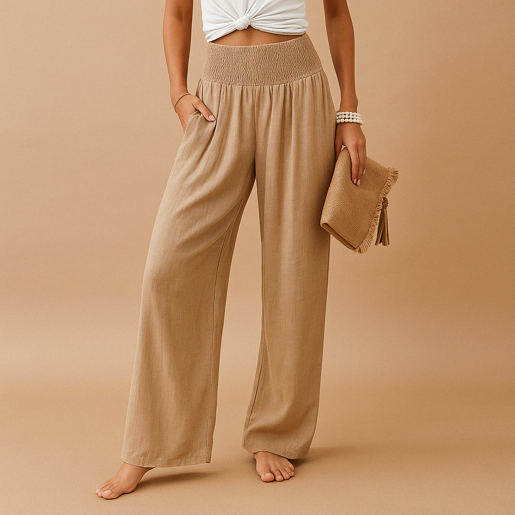 Pantaloni Donna in Lino Vita Elastica Eleganti Confortevoli - Vesarelli