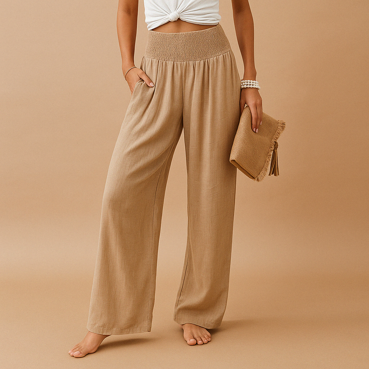 Pantaloni Donna in Lino Vita Elastica Eleganti Confortevoli - Vesarelli