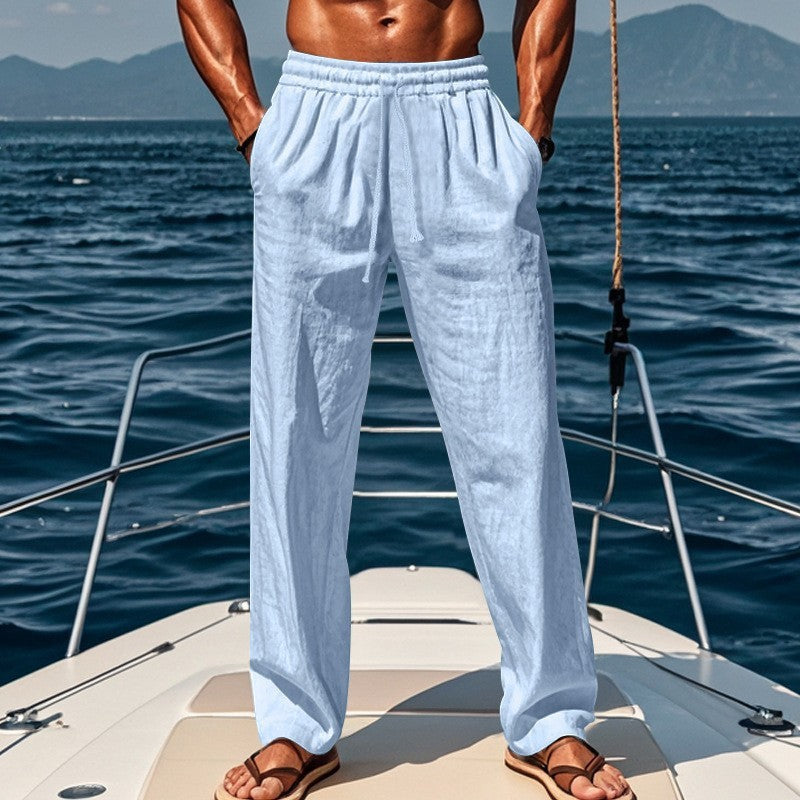 Lino | Uomo Pantaloni Estivi con Coulisse Blu