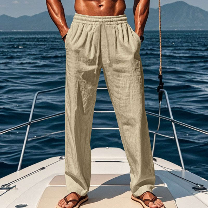 Lino | Uomo Pantaloni Estivi con Coulisse Beige