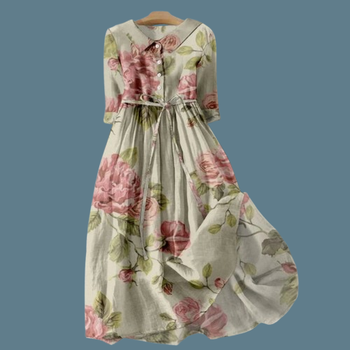 Abito Midi Donna in Misto Lino Stile Elegante