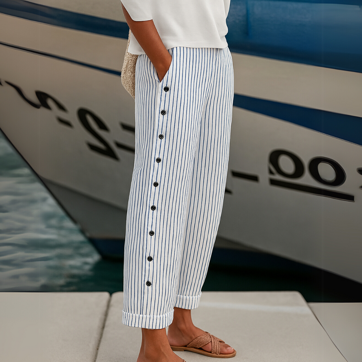 Livia | Eleganti Pantaloni Donna a Righe con Bottoni 3